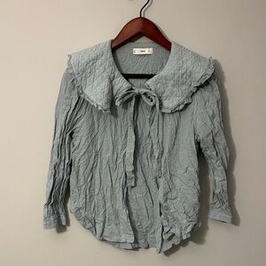 Mango Light Blue Quilted Blouse
